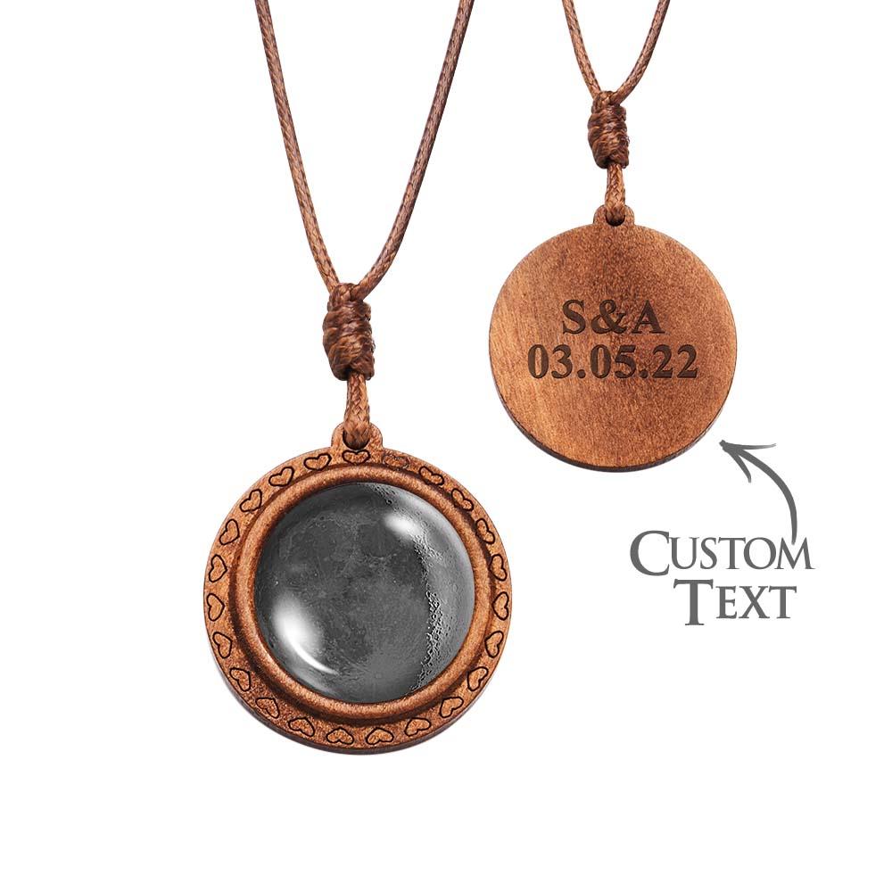 Custom Moon Phase Wood Pendant Necklace Personalized Engraved Name Valentine's Gifts for Her