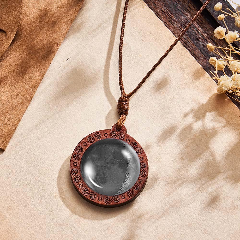 Custom Moon Phase Wood Pendant Necklace Personalized Engraved Name Valentine's Gifts for Her
