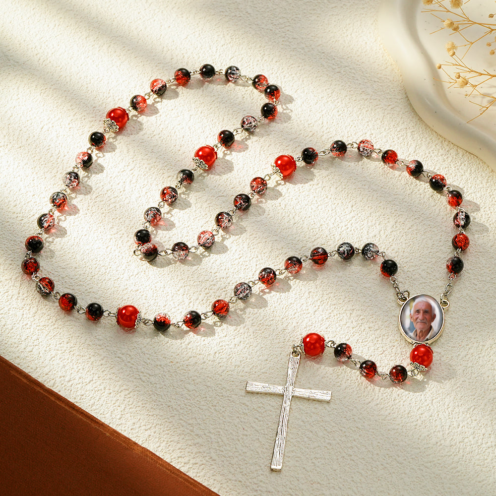 Custom Rosary Beads Cross Necklace Personalized Acrylic Explosion Beads Long Style Necklace with Photo