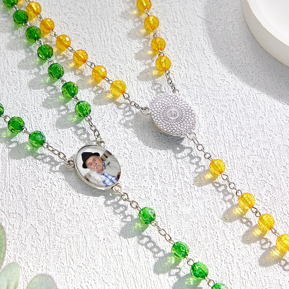 Custom Rosary Beads Cross Necklace Personalized Retro Style Handmade Bead Chain Necklace with Photo