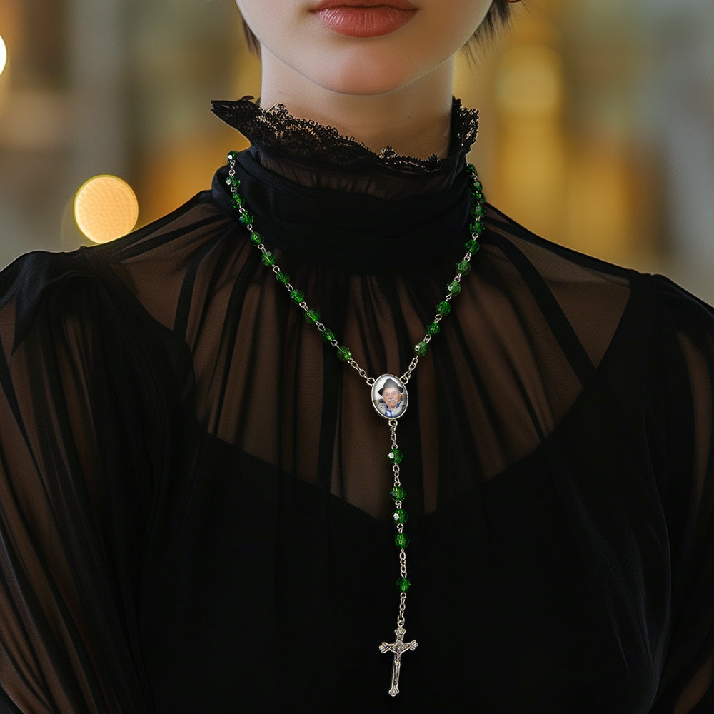 Custom Rosary Beads Cross Necklace Personalized Retro Style Handmade Bead Chain Necklace with Photo