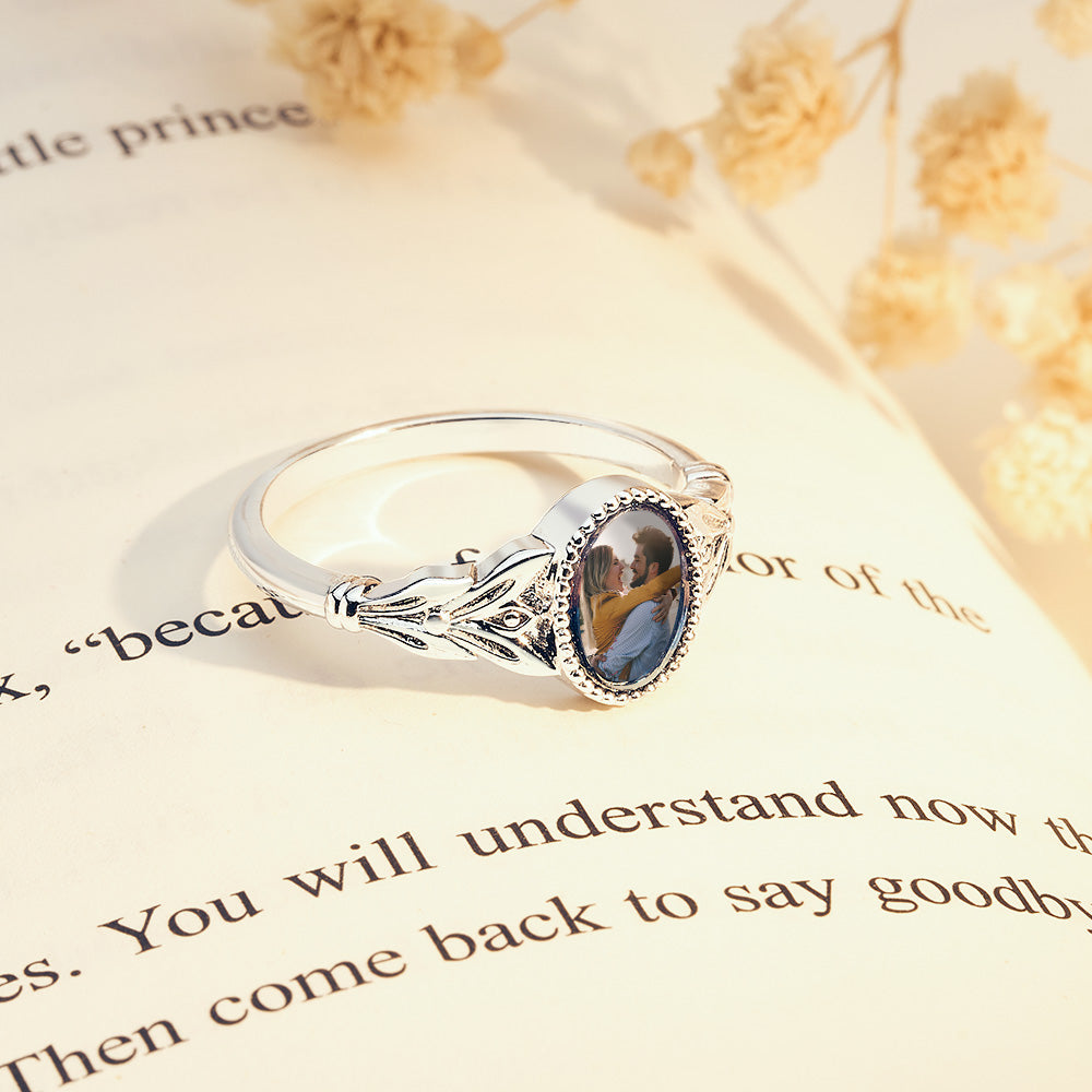 Vintage Photo Ring Custom Photo Jewelry for Couple Personalized Valentine's Day Gifts