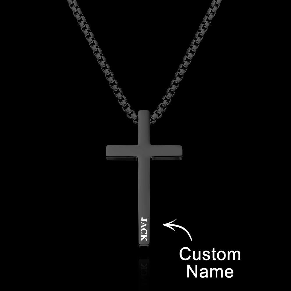 Custom Cross Necklace Engraved Necklace Men's Punk Pendant Necklace Baptism Christian Bible Verse Gifts Gift For Him