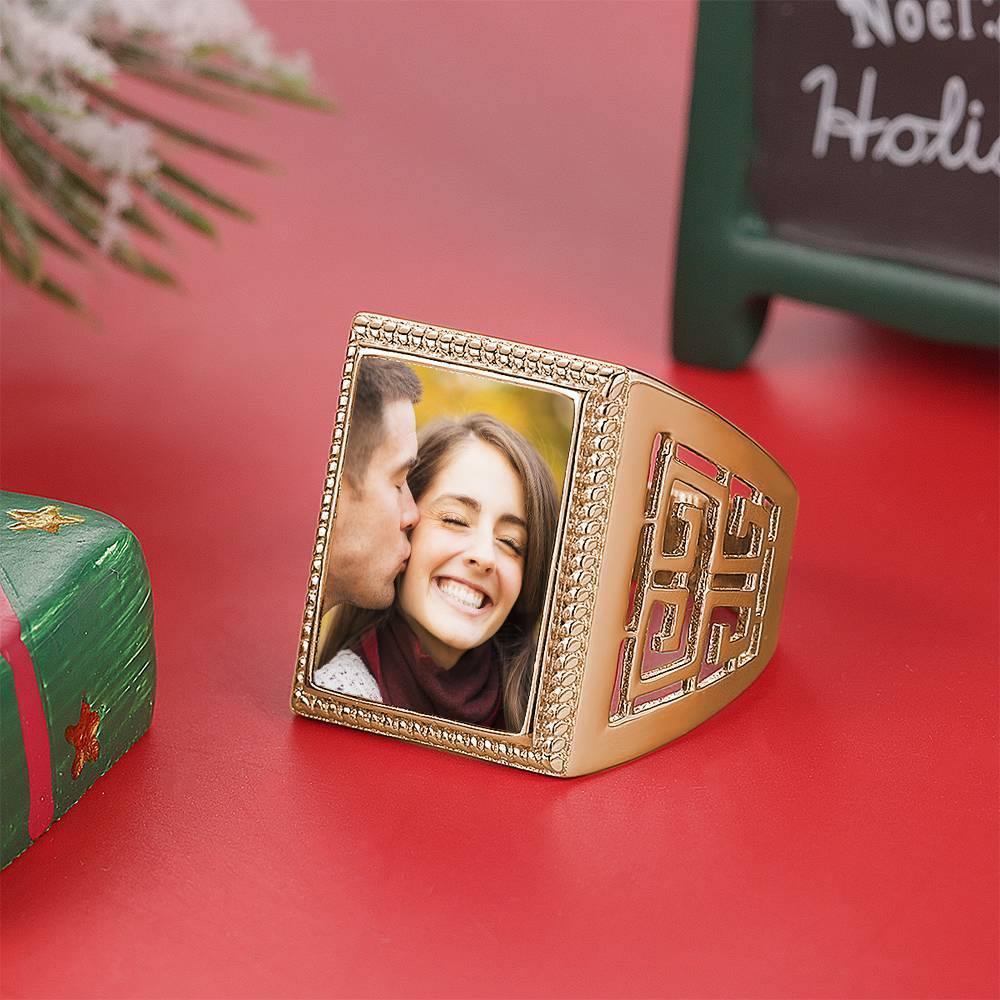 Mother's Gift Photo Ring Square Photo 14K Gold Plated