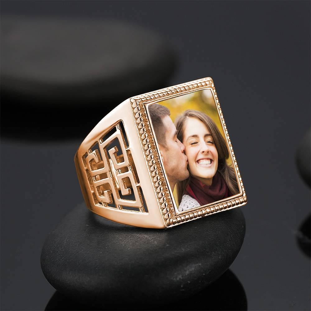 Mother's Gift Photo Ring Square Photo 14K Gold Plated