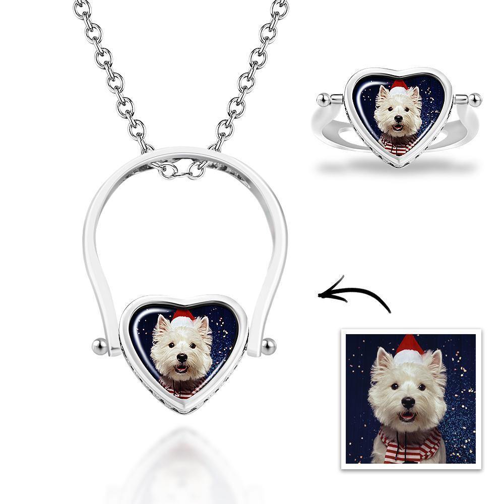Photo Necklace, Photo Ring Gifts Dual-use (Ring Size 7#) Rose Gold Plated Silver