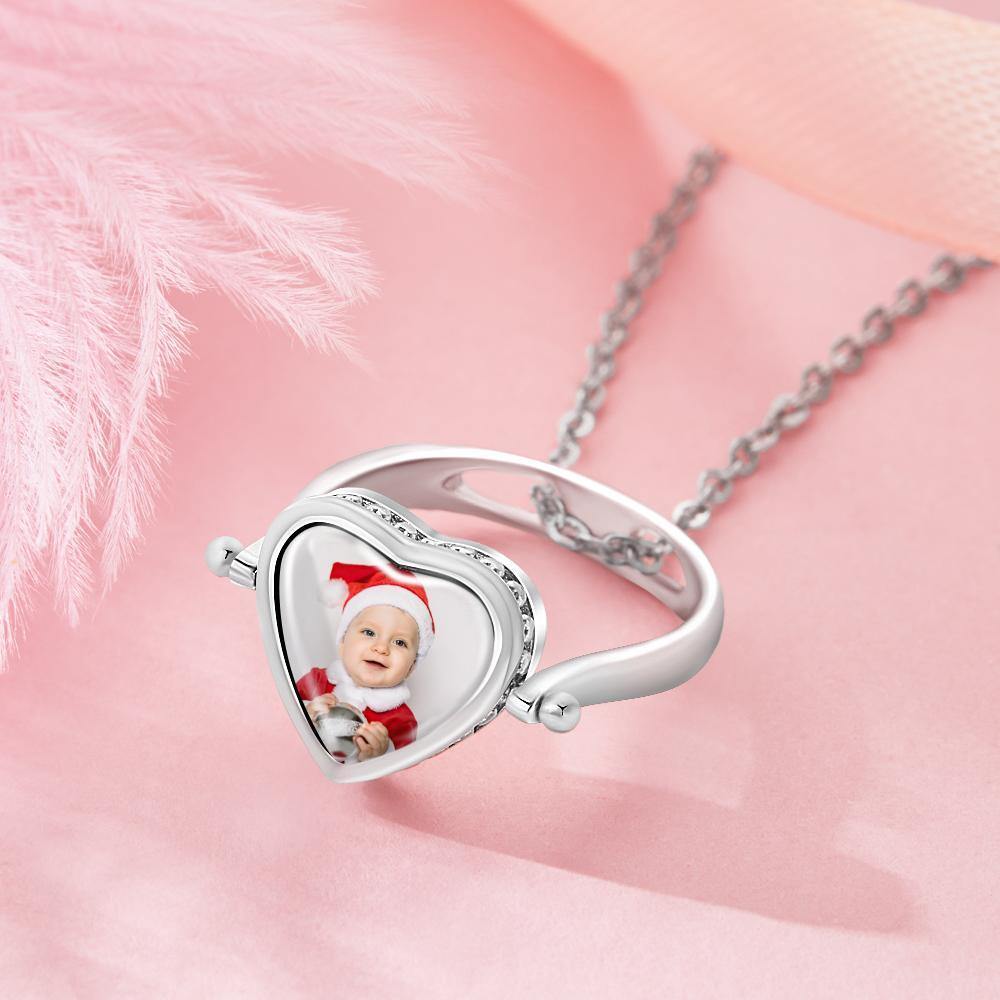 Photo Necklace, Photo Ring Couple's Gifts Dual-use (Ring Size 8#)