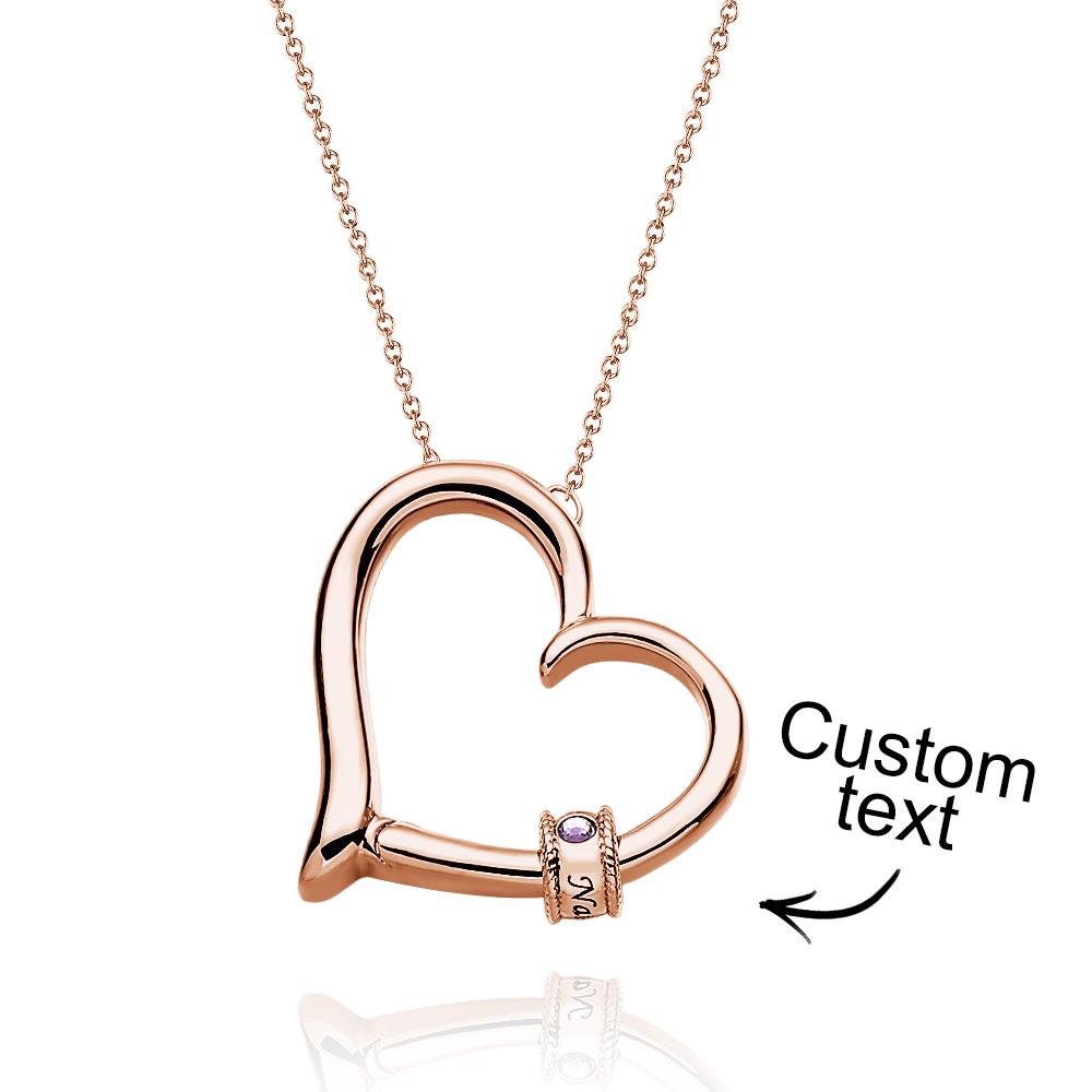 Custom Engraved Heart Necklace With Birthstone Beads Charming Necklace for Mom