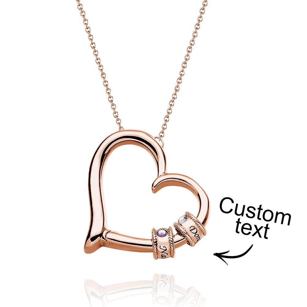 Custom Engraved Heart Necklace With Birthstone Beads Charming Necklace for Mom