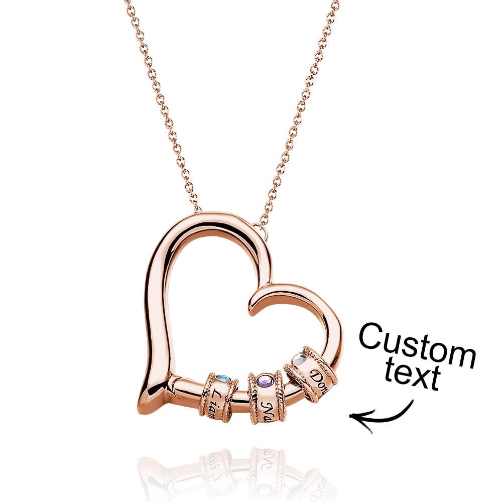 Custom Engraved Heart Necklace With Birthstone Beads Charming Necklace for Mom