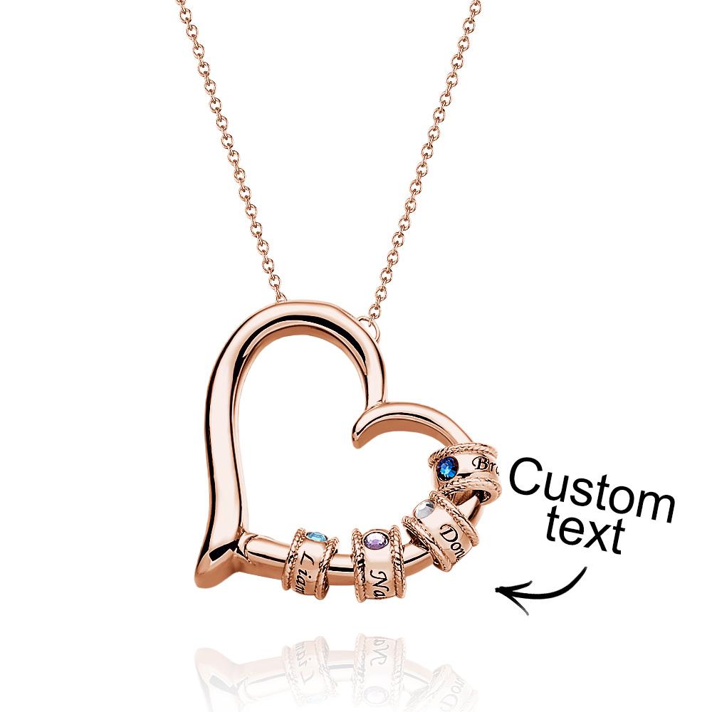 Custom Engraved Heart Necklace With Birthstone Beads Charming Necklace for Mom
