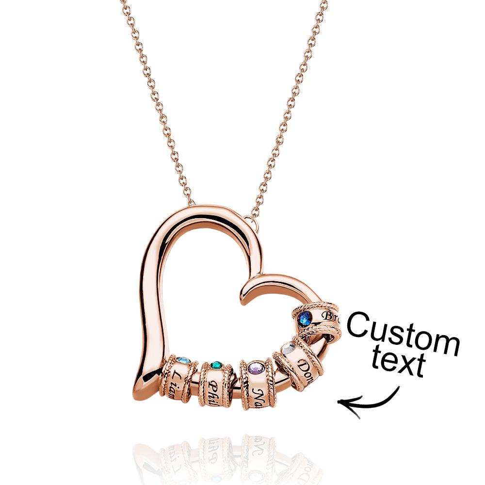 Custom Engraved Heart Necklace With Birthstone Beads Charming Necklace for Mom