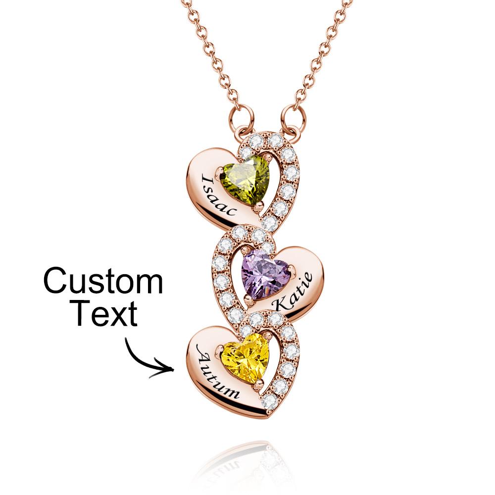 Engravable Birthstone Necklace Charming Heart Zircon Pendant Necklace For Girls