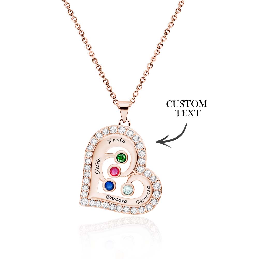 Engravable Heart Hollow Out Necklace WIth Zircon Decor Family Gifts