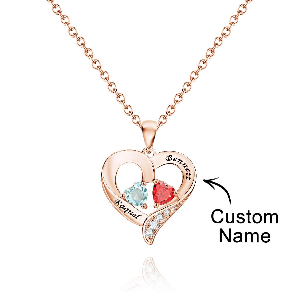 Engravable Birthstone Necklace Hollow Out Heart Pendant Jewelry Gifts For Her