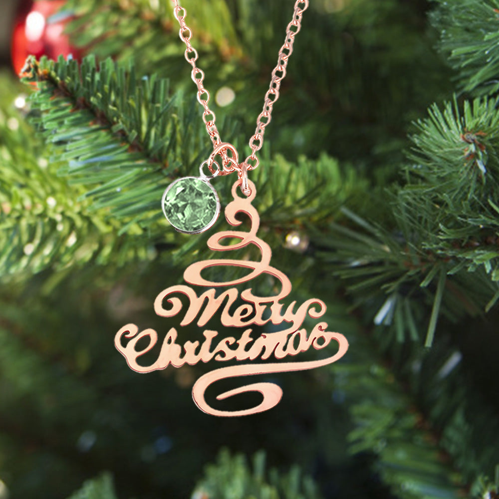 Personalized Christmas Tree Birthstone Necklace Christmas Gift for Her