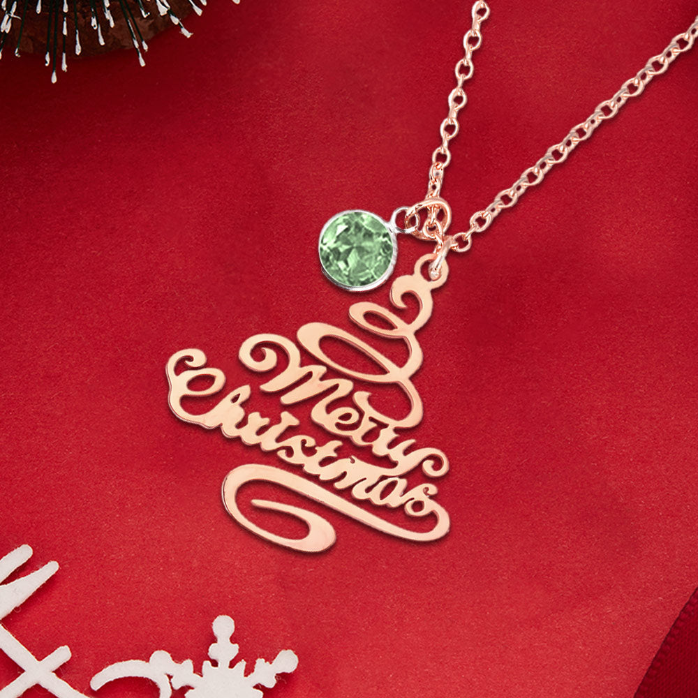 Personalized Christmas Tree Birthstone Necklace Christmas Gift for Her