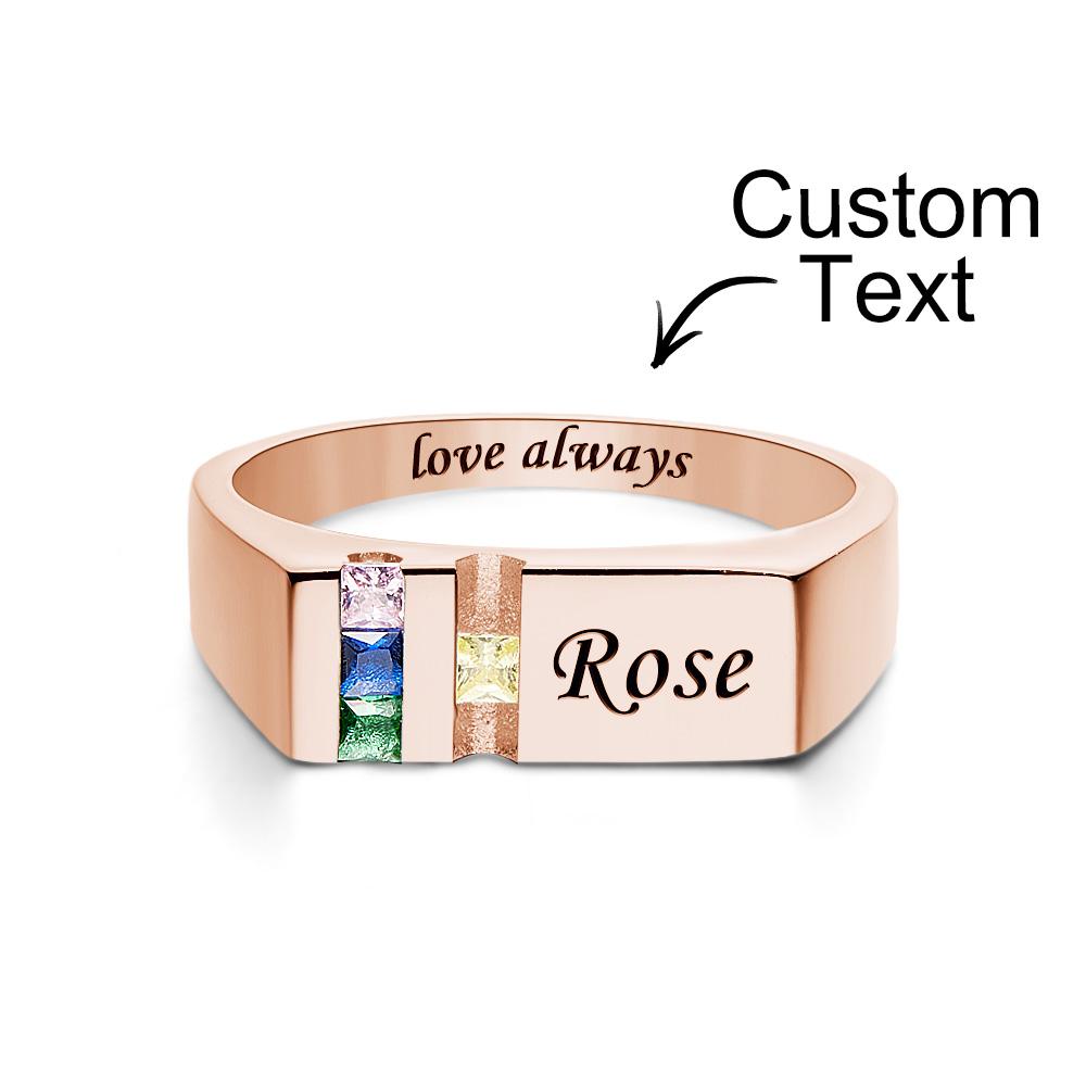 Custom Text Birthstone Ring Rose Gold Plated Personalized Family Ring Gift For Her