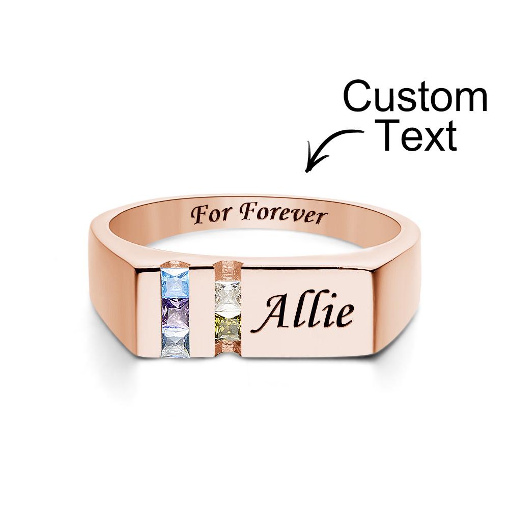 Custom Text Birthstone Ring Rose Gold Plated Personalized Family Ring Gift For Her