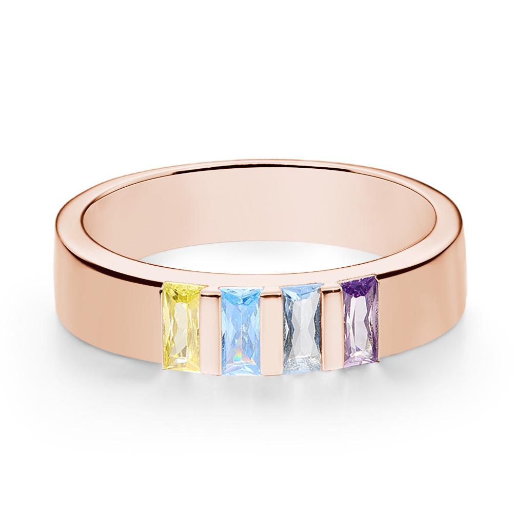 Custom Baguette Birthstone Ring Rose Gold Plated Personalized Family Ring Gift For Her