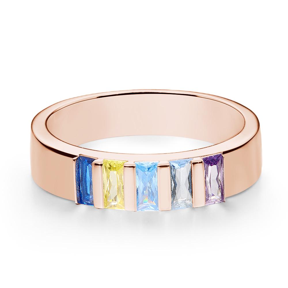 Custom Baguette Birthstone Ring Rose Gold Plated Personalized Family Ring Gift For Her