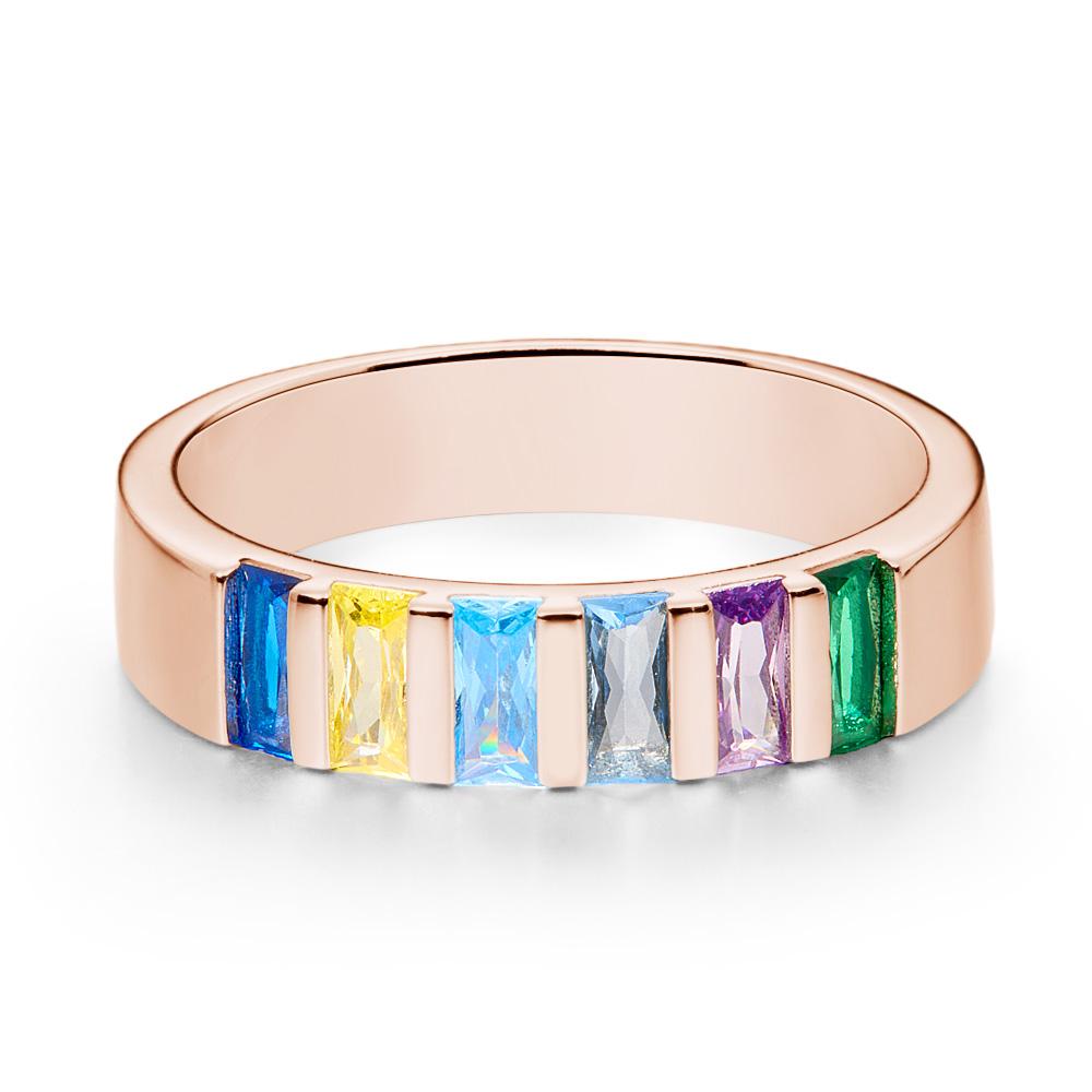 Custom Baguette Birthstone Ring Rose Gold Plated Personalized Family Ring Gift For Her