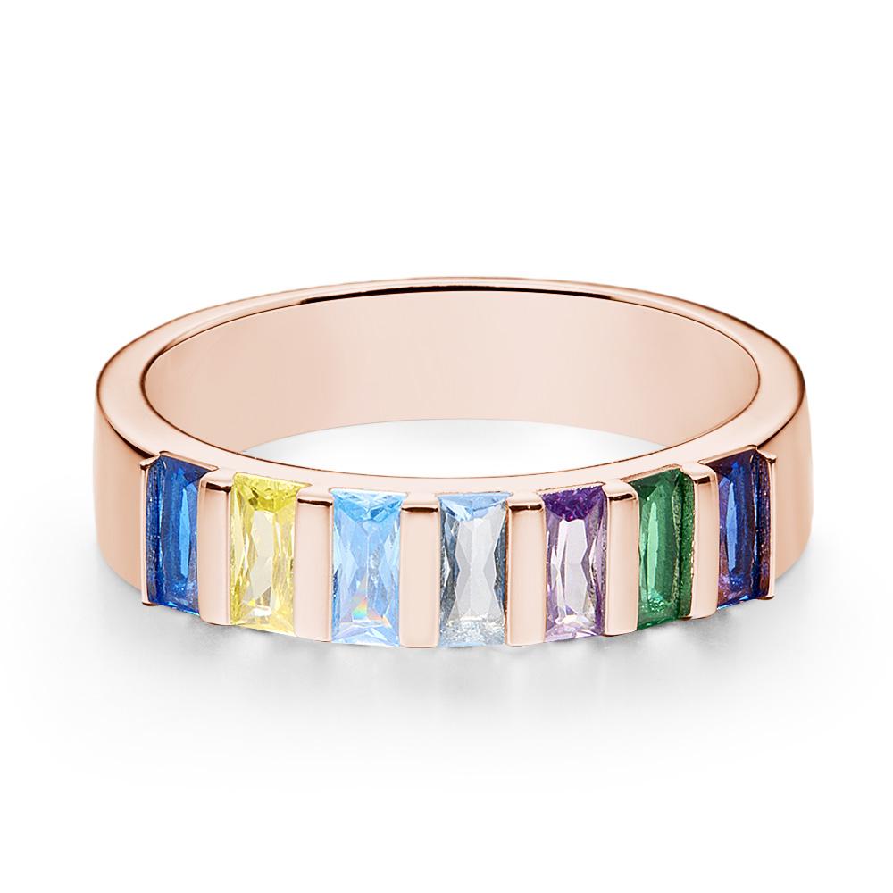 Custom Baguette Birthstone Ring Rose Gold Plated Personalized Family Ring Gift For Her