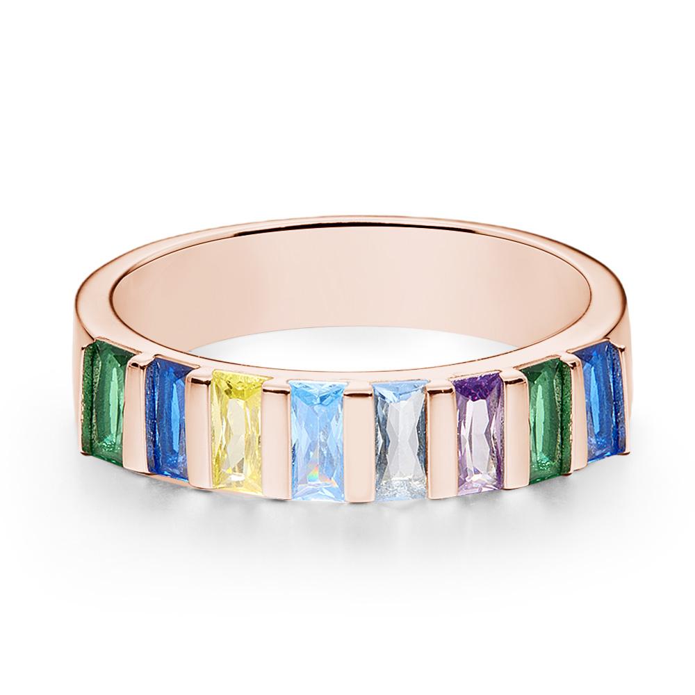 Custom Baguette Birthstone Ring Rose Gold Plated Personalized Family Ring Gift For Her