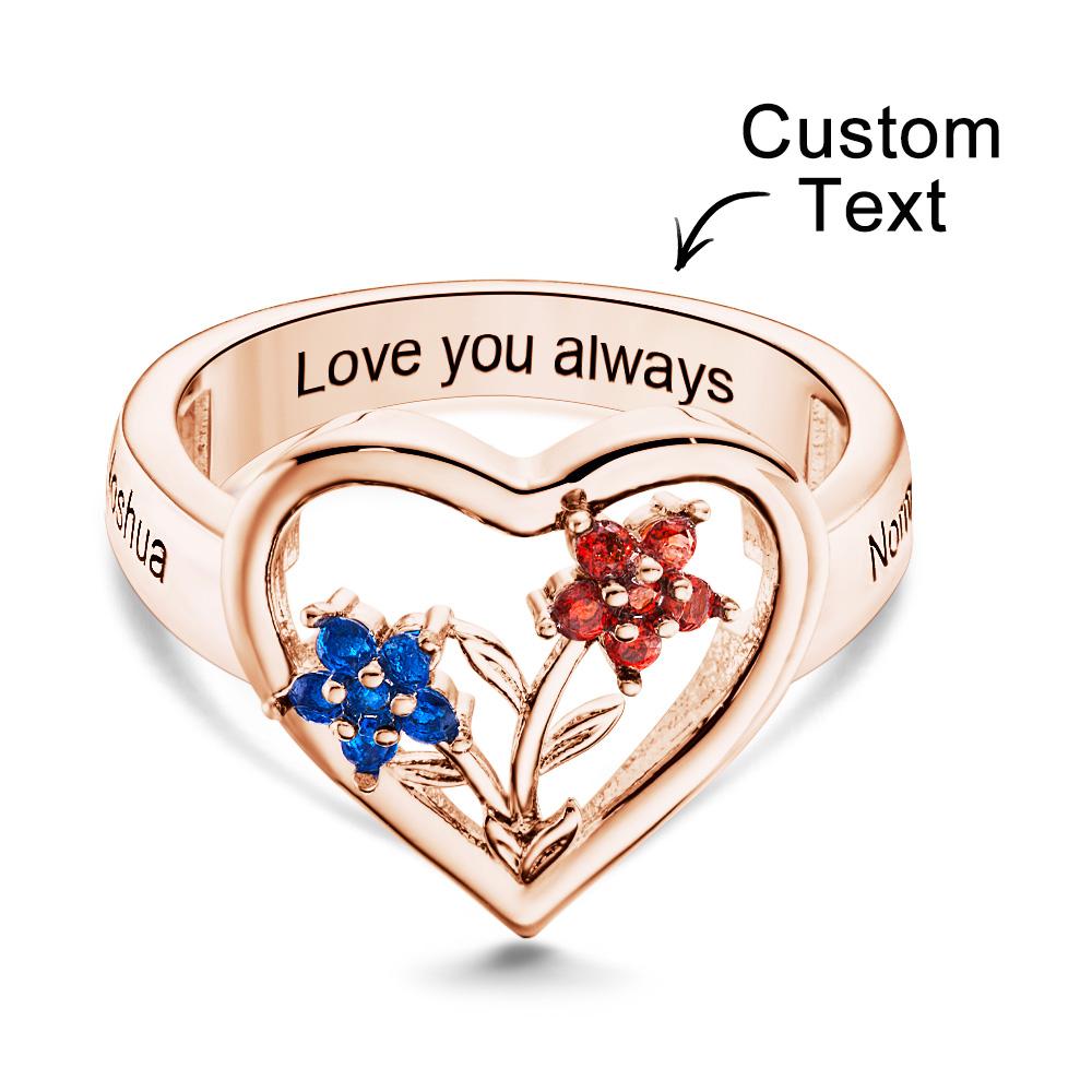 Custom Birthstone Engraved Rings Creative Flowers Rose Gold Gifts