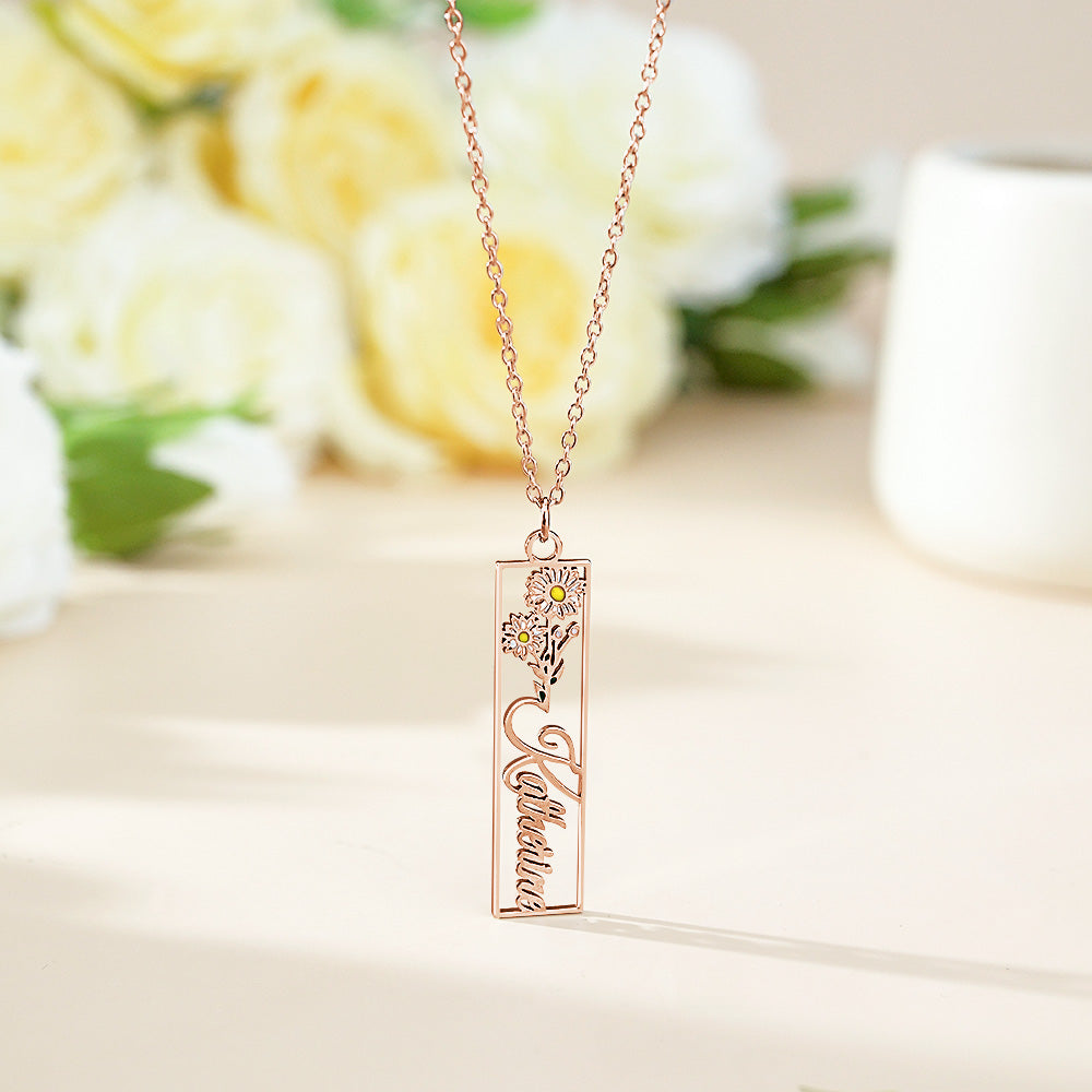 Personalized Birth Flower Name Necklace Bride Bridesmaid Gift for Women