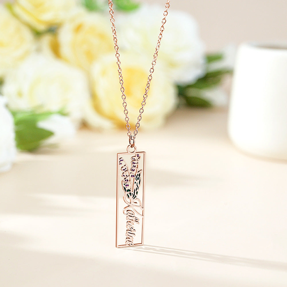 Personalized Birth Flower Name Necklace Bride Bridesmaid Gift for Women