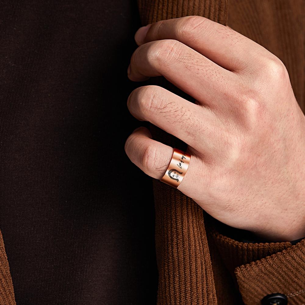 Custom Men's Ring Personalized Photo Ring With Engraved Girlfriend Perfect Gift For Boyfriend On Valentine's Day