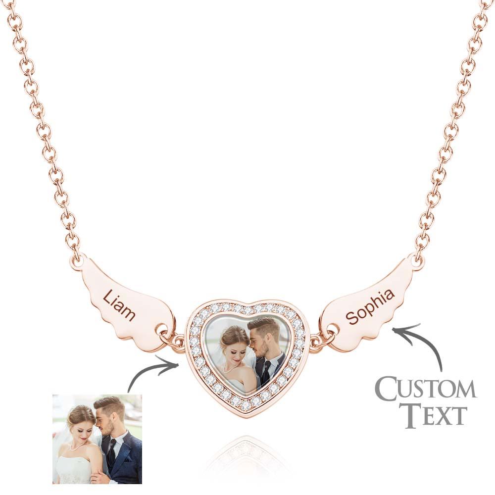 Custom Photo Angle Wings Necklace Zircon Decor Heart Pendant Necklace Gifts For Her