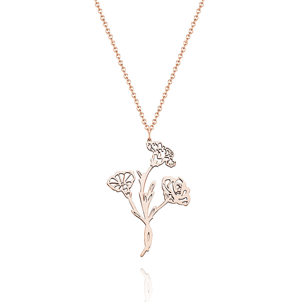 Personalized Combined Birth Flower Bouquet Necklace Gift for Mom