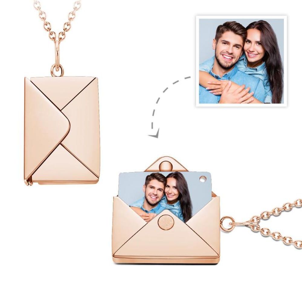 Custom Photo Necklace Engraved Text Jewelry and Key Chains Envelope Letter Secret Message Creative Gifts for Valentines' Day
