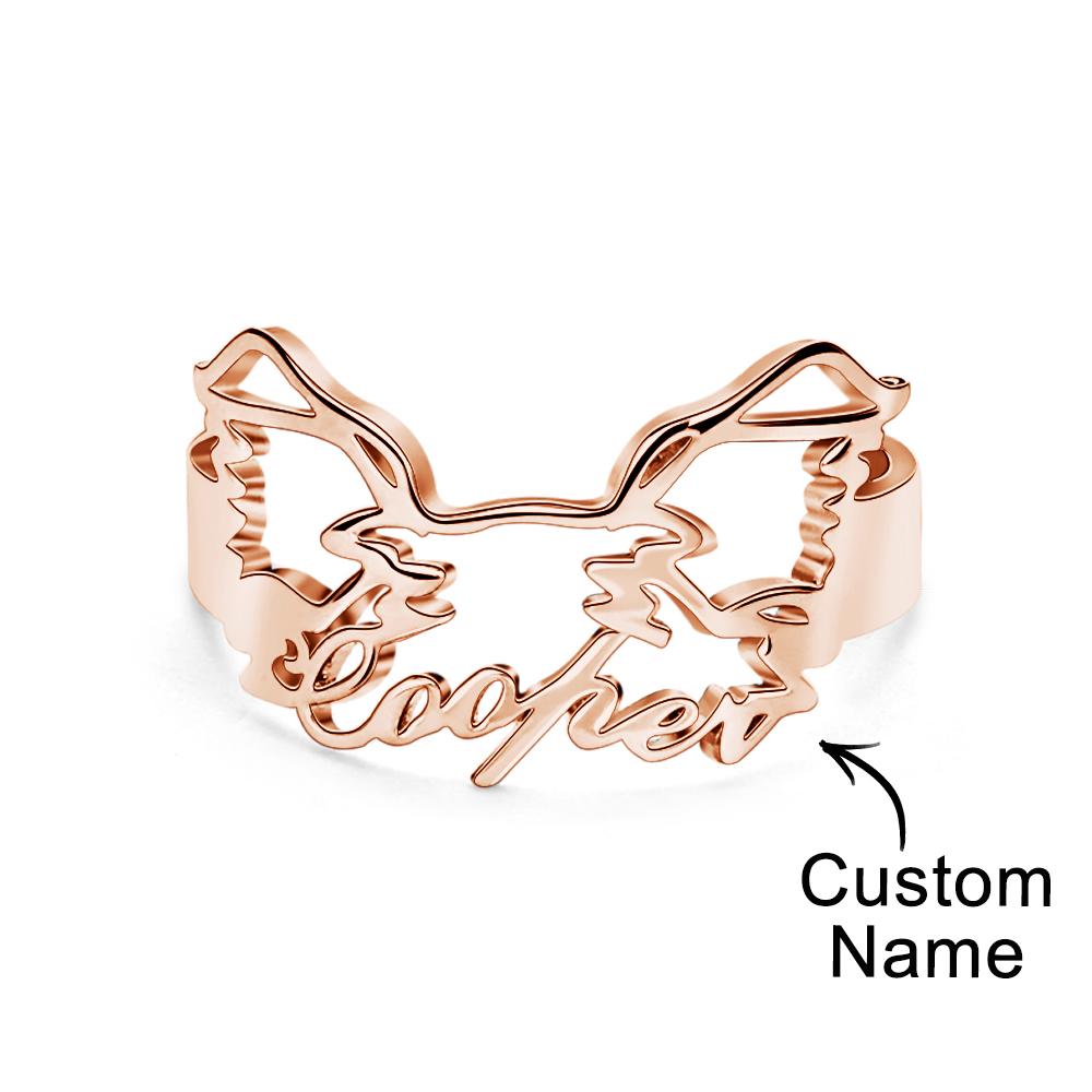 Custom Pet Silhouette Name Ring Cute Dog Cat Ear Modeling Jewelry Gift for Pet Lover