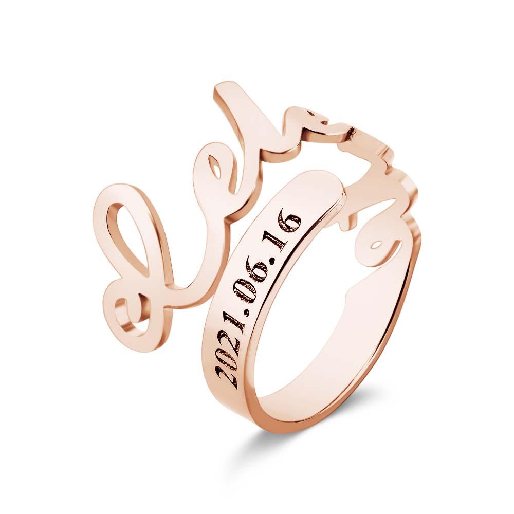 Minimalist Spiral Engraved Name Adjustable Open Ring Personalized Text Commemorative Ring