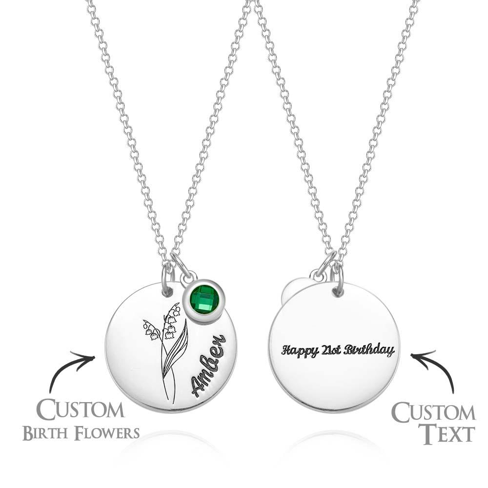 Personalized Birth Flower Name Necklace with Birthstone Mother's Day Gift