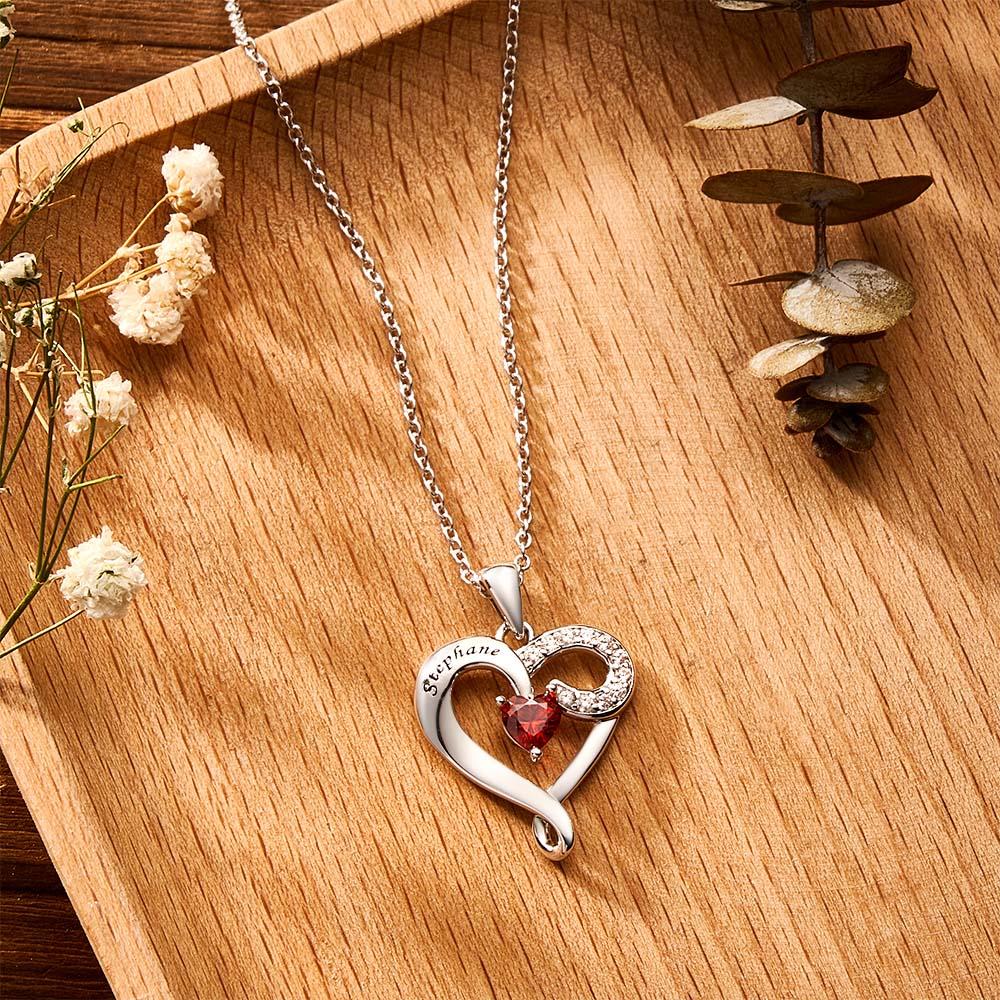 Custom Name Birthstone Necklace Creative Zircon Heart Pendant For Women
