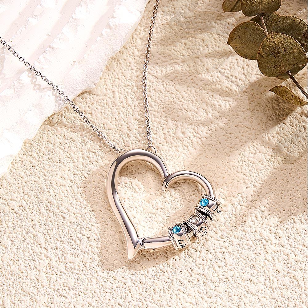 Custom Engraved Heart Necklace With Birthstone Beads Charming Necklace for Mom