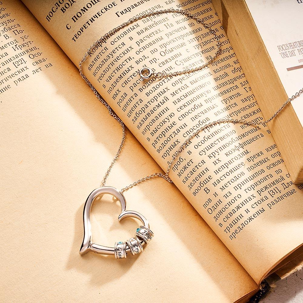 Custom Engraved Heart Necklace With Birthstone Beads Charming Necklace for Mom