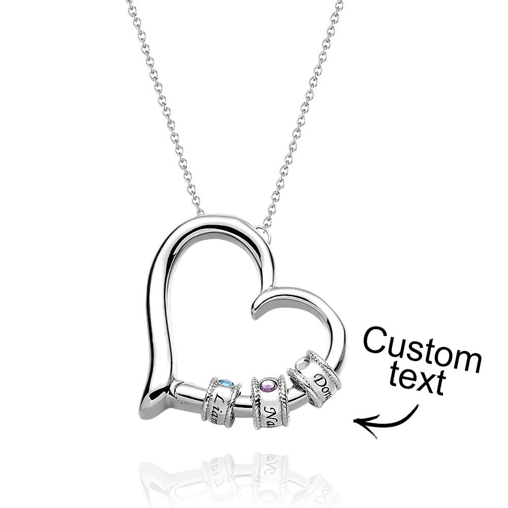 Custom Engraved Heart Necklace With Birthstone Beads Charming Necklace for Mom