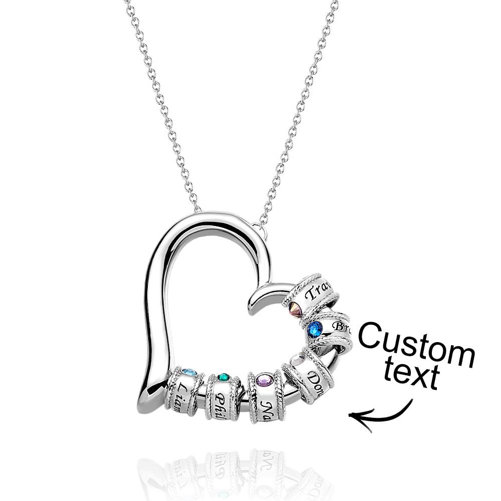 Custom Engraved Heart Necklace With Birthstone Beads Charming Necklace for Mom