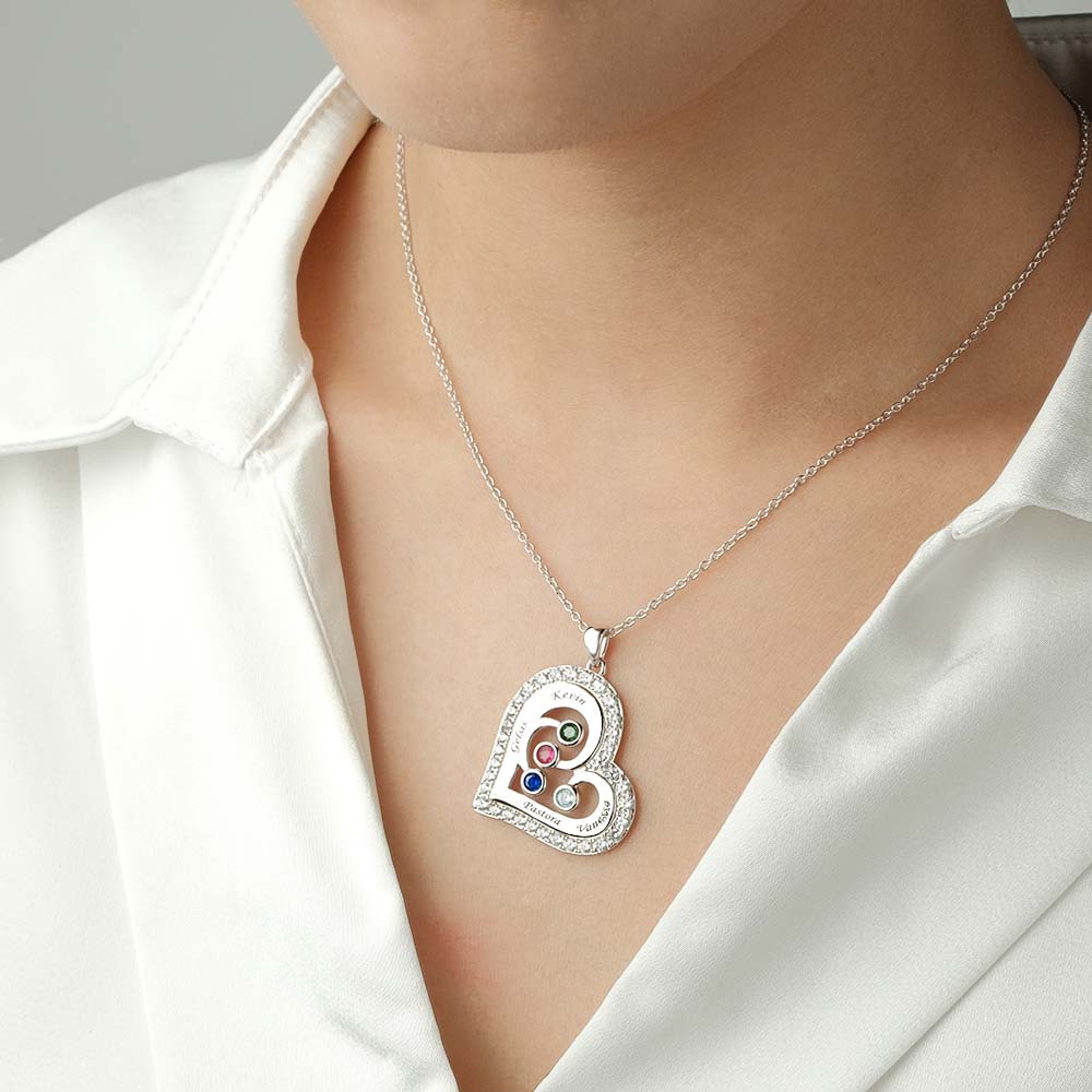Engravable Heart Hollow Out Necklace WIth Zircon Decor Family Gifts