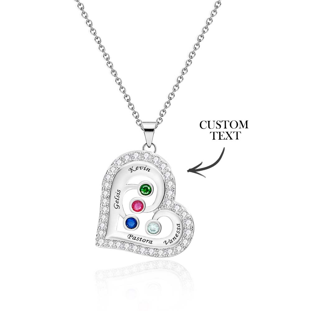 Engravable Heart Hollow Out Necklace WIth Zircon Decor Family Gifts