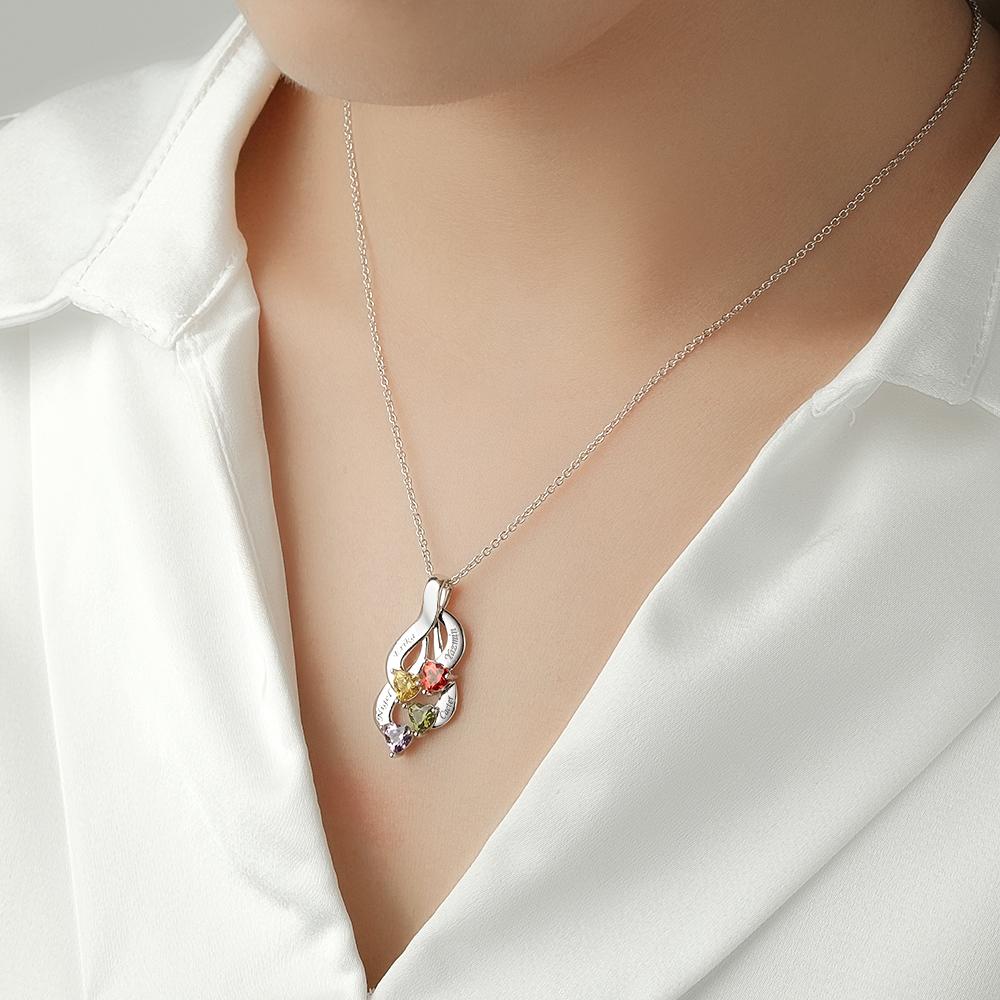 Engravable Vintage Necklace With Heart Birthstone Pendant Necklace For Her