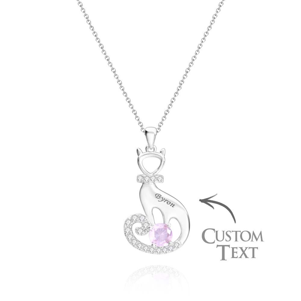 Lovely Cat Birthstone Necklace With Text Unique Zircon Pendant Jewelry Gifts For Women