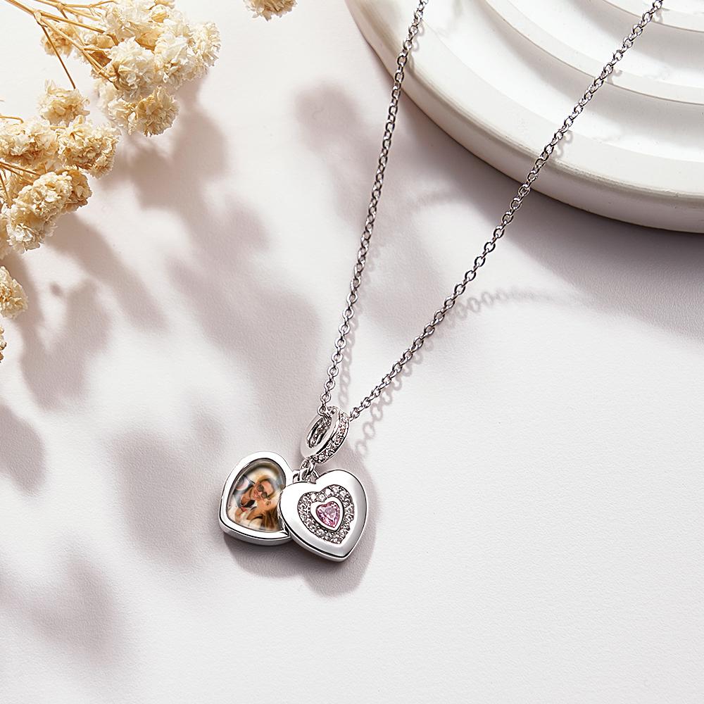 Custom Photo Charm with Necklace Individual Personalized Photo Charm with Heart Birthstone Photo Gift