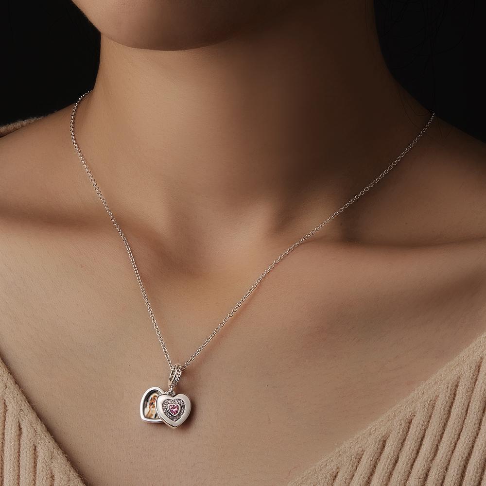 Custom Photo Charm with Necklace Individual Personalized Photo Charm with Heart Birthstone Photo Gift