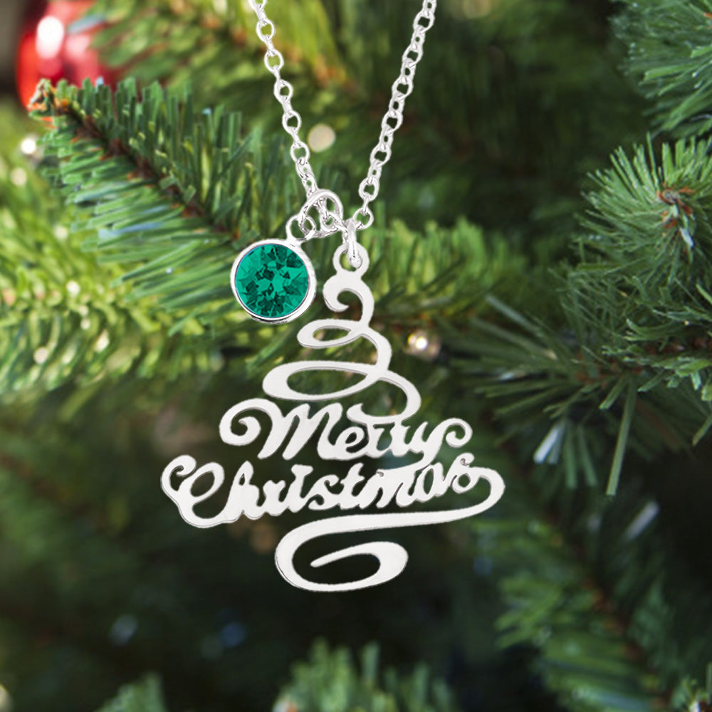 Personalized Christmas Tree Birthstone Necklace Christmas Gift for Her